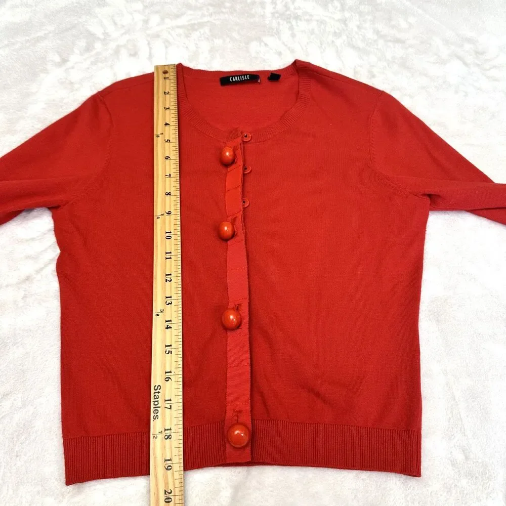 Etcetera Women's Red Crewneck Dome Buttons Cardigan Sweater Sz XS
